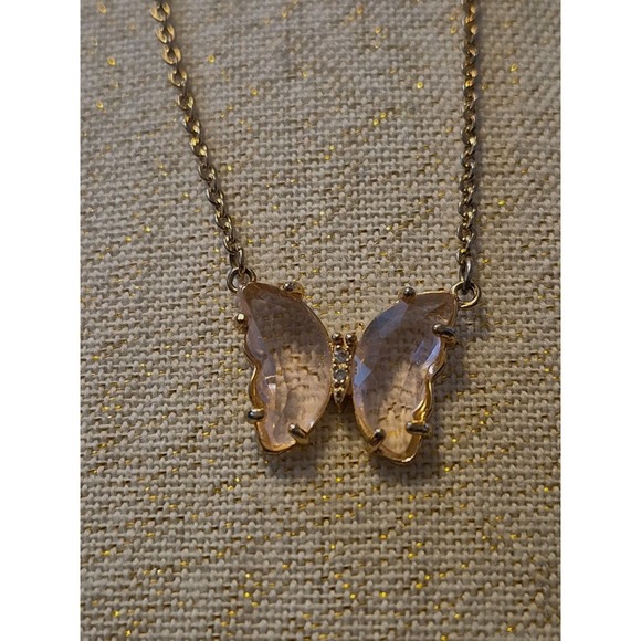 14k Gold Plated Pink Crystal Butterfly Necklace - Picture 6 of 10